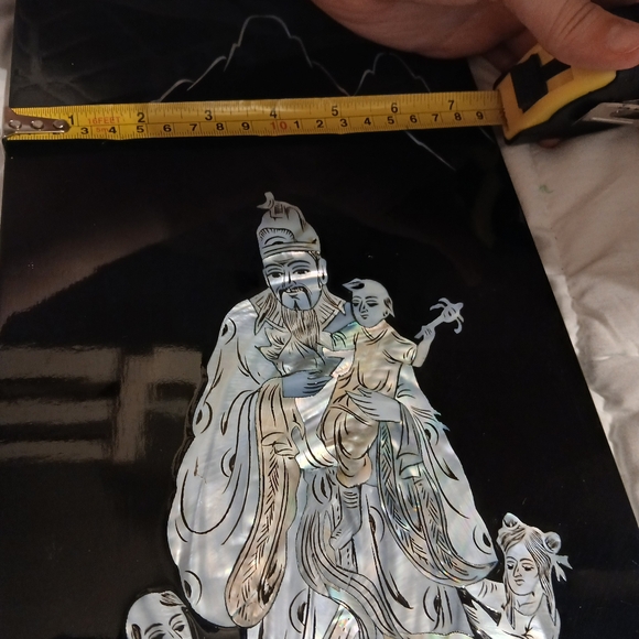 Fu lu Shou Vintage Chinese Black Lacquer Abalone shell Art - Picture 8 of 9